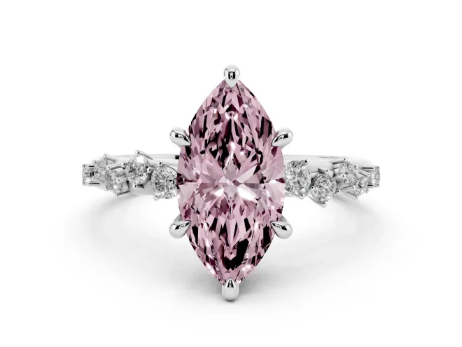 Marquise Graduated Accent Engagement Ring Setting for a Fancy Pink Lab-Grown Diamond | White Gold
