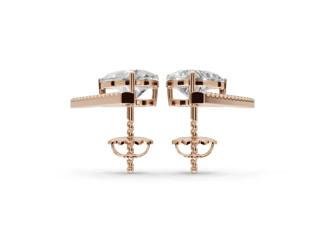 Pear-Shaped Lab-Grown Diamond Bar Stud Earrings | Micro Pavé Line | Rose Gold