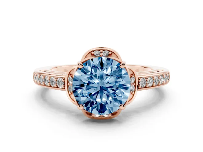 Round Floral Pavé Engagement Ring Setting for a Fancy Blue Lab-Grown Diamond | Rose Gold