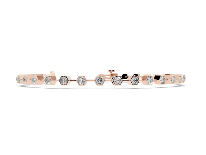 Round Lab-Grown Diamond Hexagon Frame Station Bracelet | Bar Links | Rose Gold