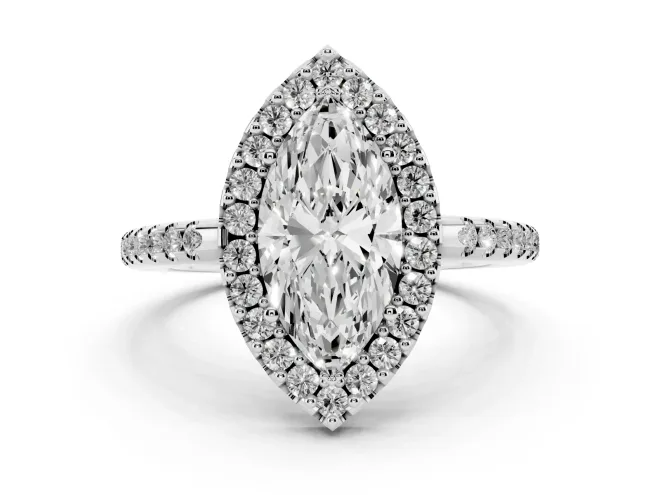 Marquise Pave Halo Engagement Ring Setting | Pave Band | White Gold