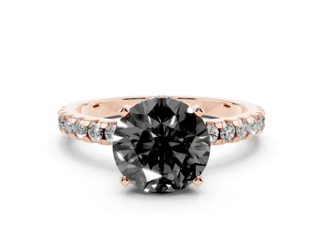 Round Hidden Halo Engagement Ring Setting | Pavé Band | Rose Gold