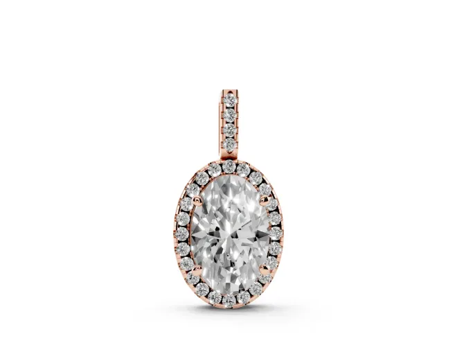 Oval Lab-Grown Diamond Halo Pendant Necklace | Rose Gold
