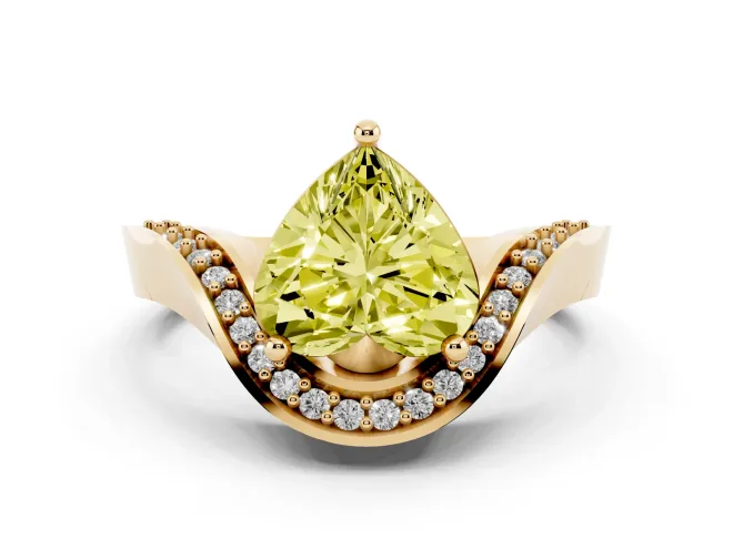 Heart-Shaped Bypass Solitaire Engagement Ring Setting for a Fancy Yellow Lab-Grown Diamond | Pavé Ribbon | Yellow Gold