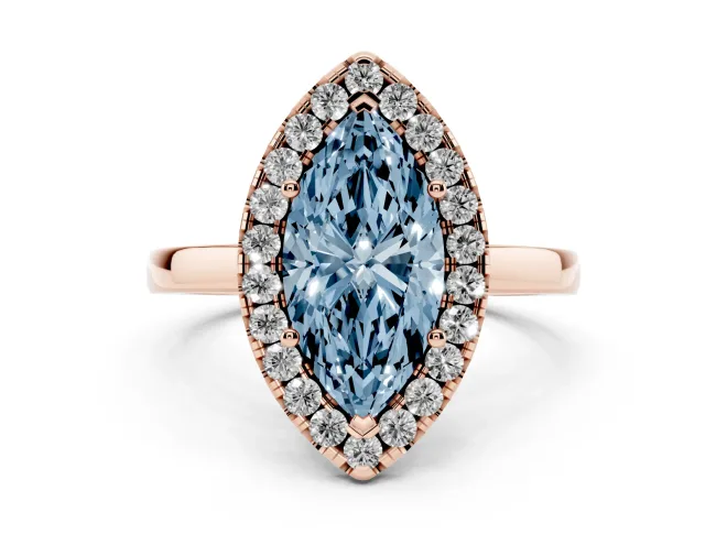 Marquise Thin Halo Engagement Ring Setting for a Fancy Blue Lab-Grown Diamond | Plain Polished Band | Rose Gold