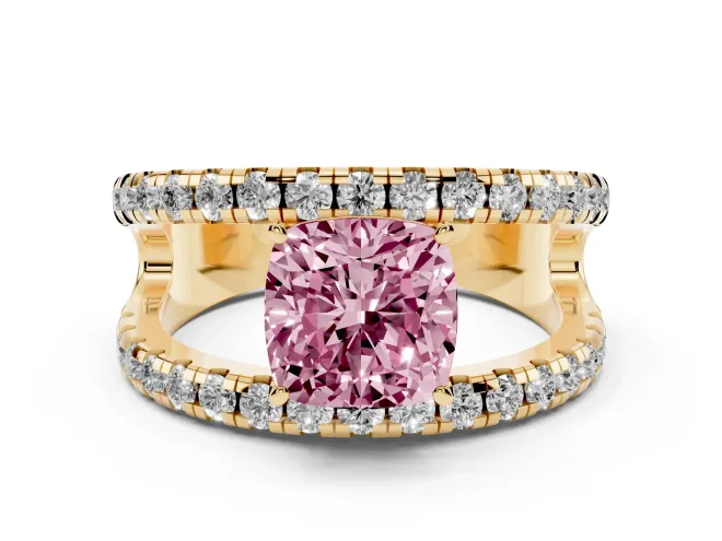 Cushion Cut Pavé Engagement Ring Setting for a Fancy Pink Lab-Grown Diamond | Yellow Gold - Design NV-24679
