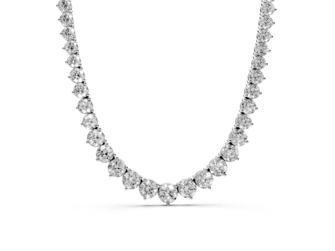 Round Lab-Grown Diamond Graduated Tennis Necklace | Linked Prong Heads | Sterling Silver