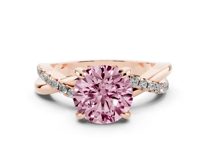Round Twist Engagement Ring Setting for a Fancy Pink Lab-Grown Diamond | Crossover Band | Rose Gold