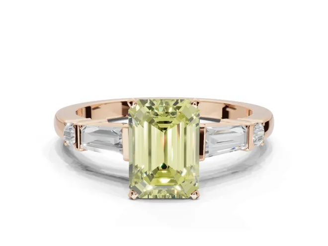 Emerald Cut Tapered Baguette Engagement Ring Setting for a Fancy Yellow Lab-Grown Diamond | Bar Set Sides | Rose Gold