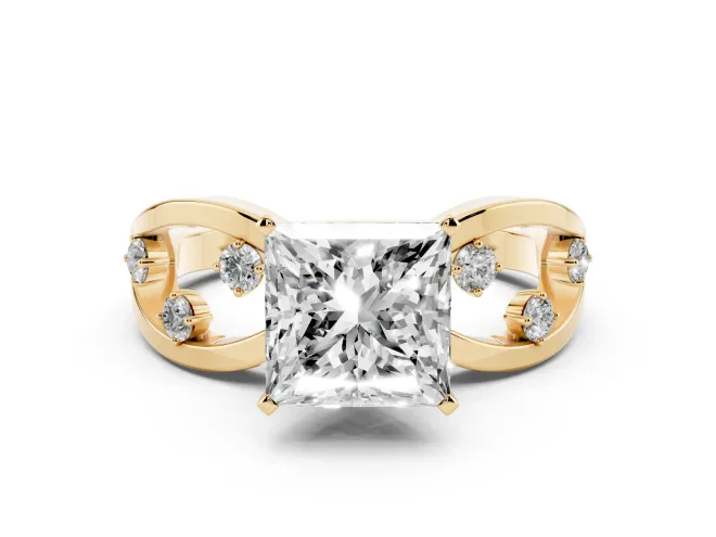 Princess Cut Open Loop Engagement Ring Setting | Scattered Accents | Yellow Gold