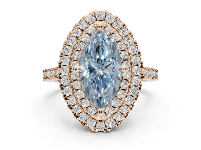 Marquise Double Halo Engagement Ring Setting for a Fancy Blue Lab-Grown Diamond | Pavé Shoulders | Rose Gold