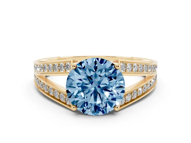 Round Split Shank Pavé Engagement Ring Setting for a Fancy Blue Lab-Grown Diamond | Yellow Gold
