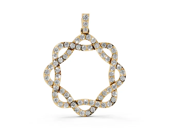 Round Lab-Grown Diamond Pavé Woven Circle Pendant Necklace | Pavé Bail | Yellow Gold