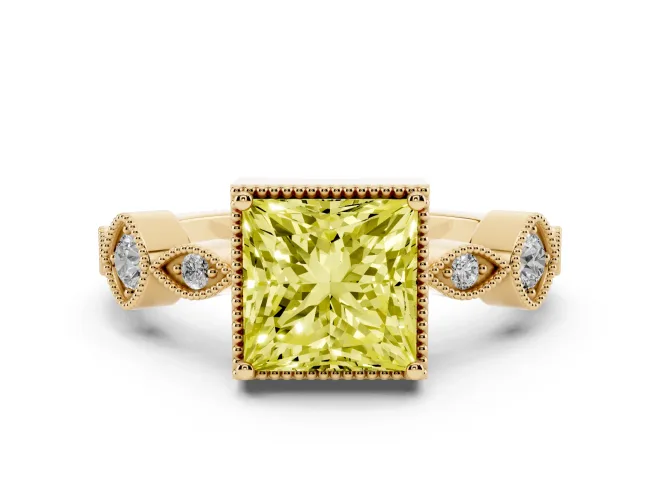 Princess Cut Vintage Milgrain Engagement Ring Setting for a Fancy Yellow Lab-Grown Diamond | Yellow Gold
