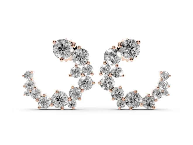 Round Lab-Grown Diamond Crescent Cluster Earrings | Mixed Size Stones | Rose Gold