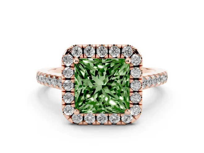 Princess Cut Raised Halo Engagement Ring Setting for a Fancy Green Lab-Grown Diamond | Rose Gold