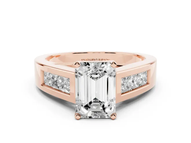 Emerald Cut Channel-Set Engagement Ring Setting | Princess Side Stones | Rose Gold