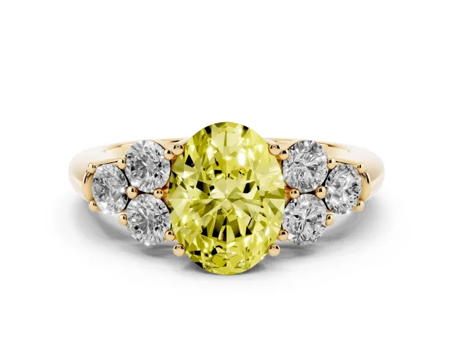 Oval Side Stone Engagement Ring Setting for a Fancy Yellow Lab-Grown Diamond | Yellow Gold