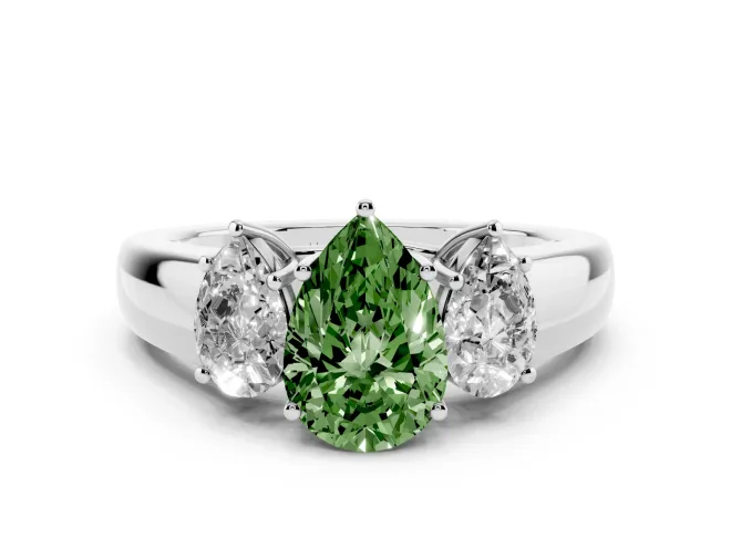 Pear-Shaped 3 Stone Engagement Ring Setting for a Fancy Green Lab-Grown Diamond | White Gold
