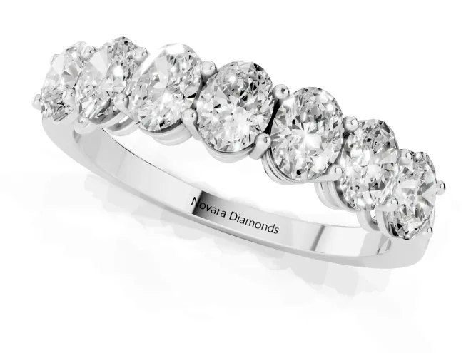 Oval Diamond Eternity Band Set in Platinum with Shared Prongs – second view