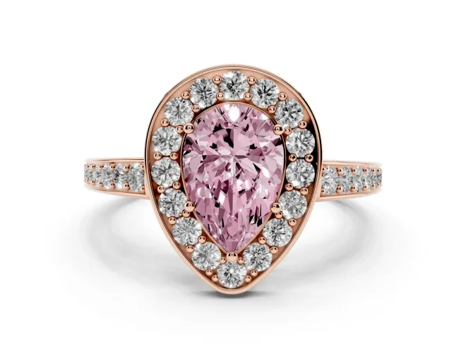 Pear-Shaped Framed Halo Engagement Ring Setting for a Fancy Pink Lab-Grown Diamond | Rose Gold