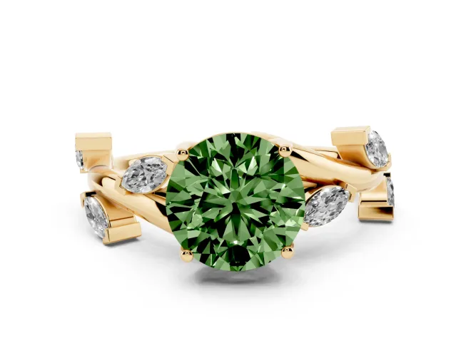 Round Twisted Vine Engagement Ring Setting for a Fancy Green Lab-Grown Diamond | Yellow Gold