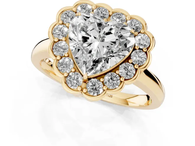 Heart Cut Diamond Halo Cluster Engagement Ring Set in Yellow gold with Solitaire Band and Prong Setting – second view
