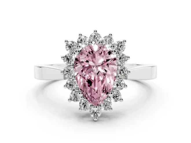 Pear-Shaped Scalloped Halo Engagement Ring Setting for a Fancy Pink Lab-Grown Diamond | White Gold