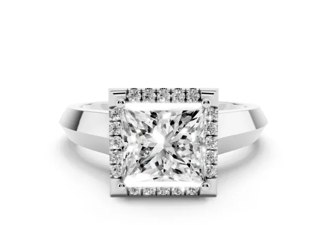 Princess Cut Halo Engagement Ring Setting | Knife-Edge Band | White Gold