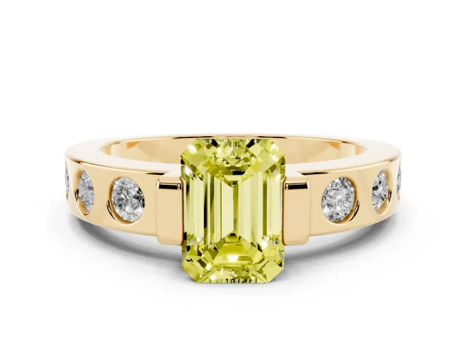 Emerald Cut Tension Style Engagement Ring Setting for a Fancy Yellow Lab-Grown Diamond | Yellow Gold