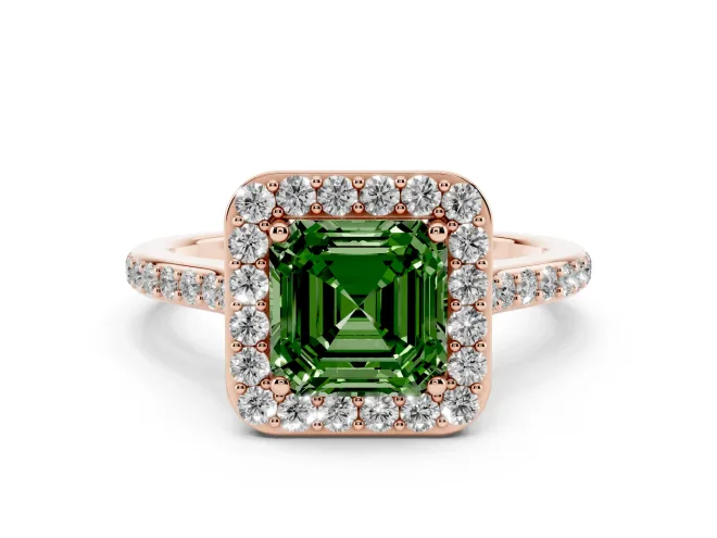 Asscher Cut Halo Engagement Ring Setting for a Fancy Green Lab-Grown Diamond | Rose Gold - Design NV-24729