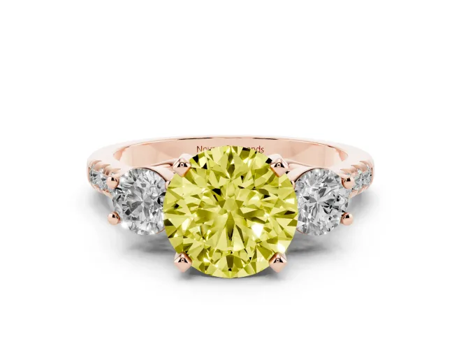 Round Three-Stone Engagement Ring Setting for a Fancy Yellow Lab-Grown Diamond | Rose Gold