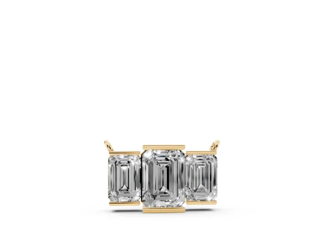 Emerald Cut Lab-Grown Diamond Three-Stone Bar Pendant Necklace | Bar Prong Ends | Yellow Gold