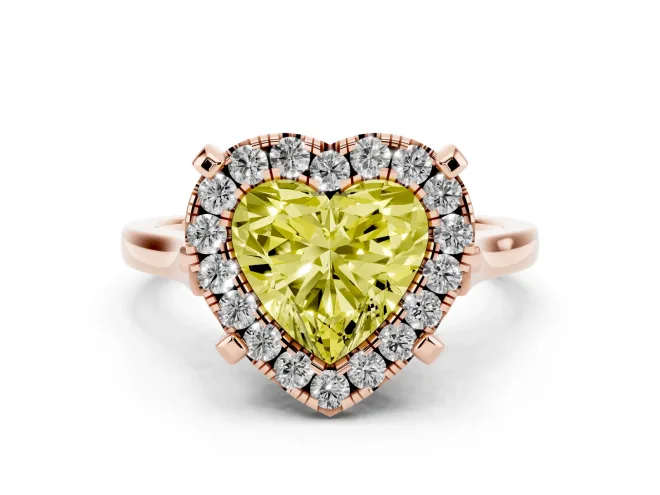 Heart-Shaped Claw Corner Halo Engagement Ring Setting for a Fancy Yellow Lab-Grown Diamond | Slim Plain Band | Rose Gold
