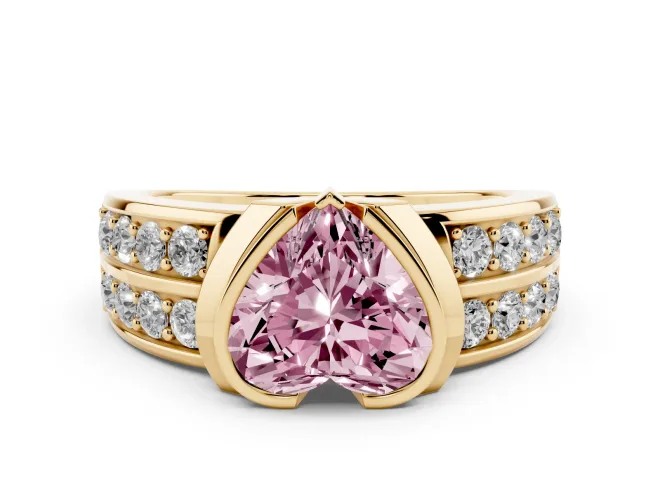 Heart-Shaped Half Bezel Engagement Ring Setting for a Fancy Pink Lab-Grown Diamond | Channel Band | Yellow Gold