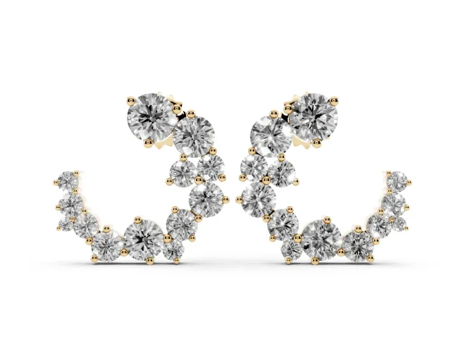 Round Lab-Grown Diamond Crescent Cluster Earrings | Mixed Size Stones | Yellow Gold