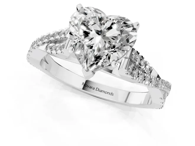 Heart Cut Diamond Solitaire Engagement Ring Set in Silver with Twisted Pavé Band and Prong Setting – second view