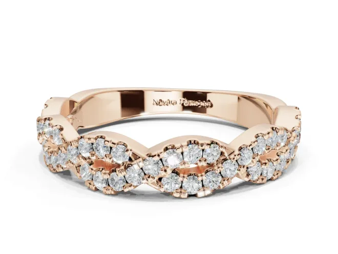 Round Lab-Grown Diamond Twisted Pavé Half Eternity Band | Interwoven Strands | Rose Gold
