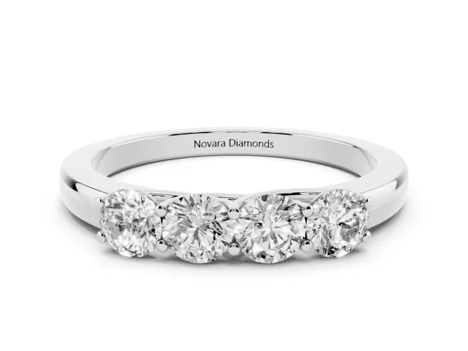 Round Lab-Grown Diamond Four Stone Wedding Band | Raised Prong Baskets | Sterling Silver