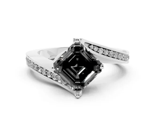 Asscher Cut Bypass Pavé Engagement Ring Setting for a Black Center | Swept Shoulders | White Gold