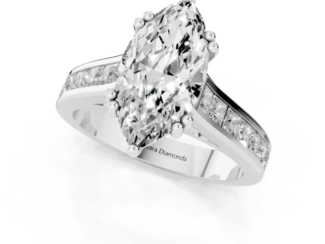 Marquise Cut Diamond Channel Set Solitaire Engagement Ring Set in White gold with Prong Setting – second view