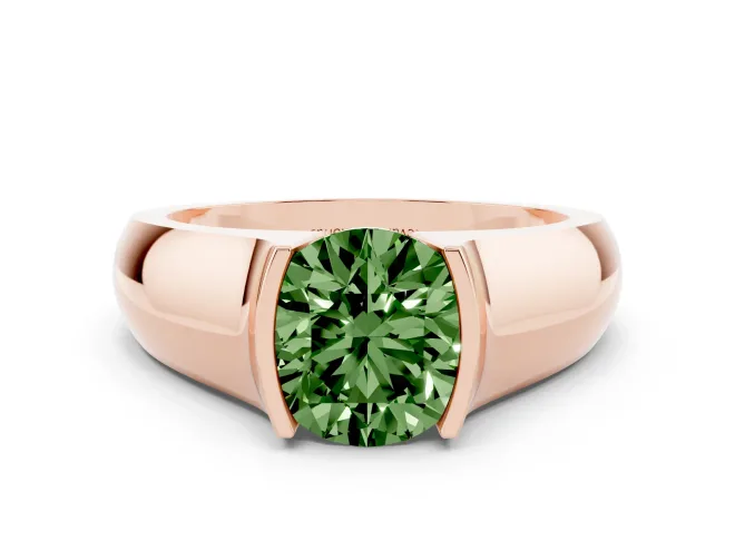 Round Half Bezel Engagement Ring Setting for a Fancy Green Lab-Grown Diamond | Wide Band | Rose Gold