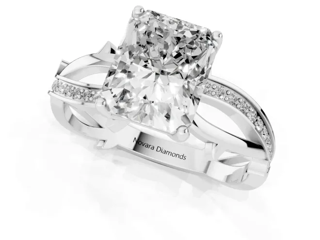 Radiant Cut Diamond Pavé Twist Band Solitaire Ring Set in Silver with Prong Setting – second view