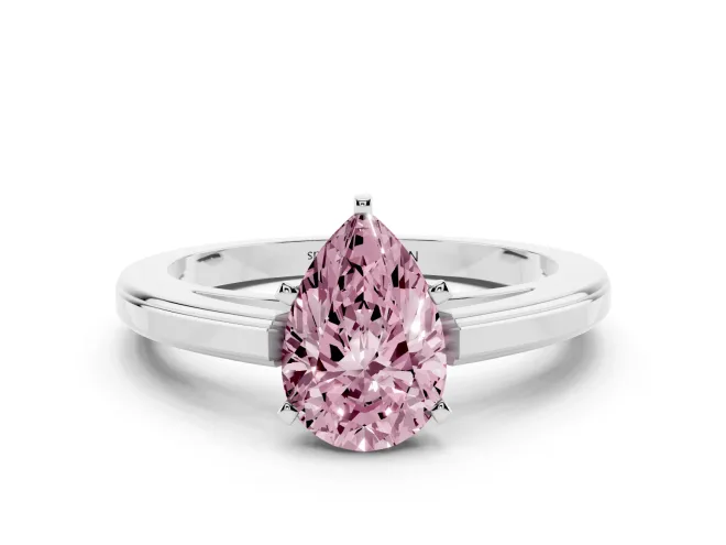 Pear-Shaped Solitaire Engagement Ring Setting for a Fancy Pink Lab-Grown Diamond | Stepped Flat Band | White Gold