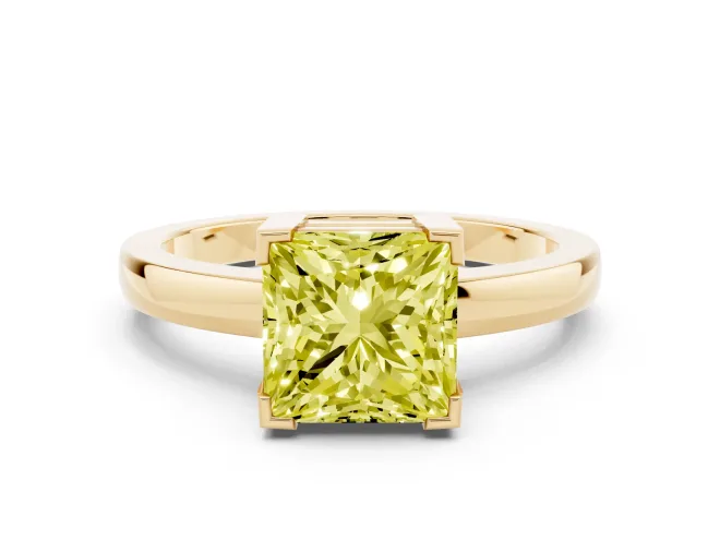 Princess Cut Solitaire Engagement Ring Setting for a Fancy Yellow Lab-Grown Diamond | Flat Tab Prongs | Yellow Gold