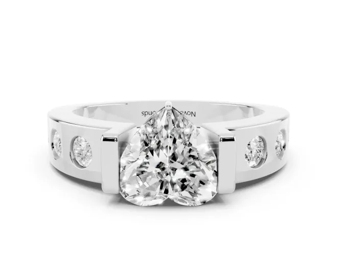 Heart-Shaped Tension Style Engagement Ring Setting | Flush Set Accents | White Gold