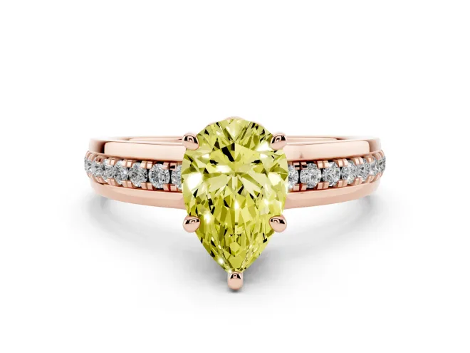 Pear-Shaped Channel Set Engagement Ring Setting for a Fancy Yellow Lab-Grown Diamond | Rope Collar | Rose Gold