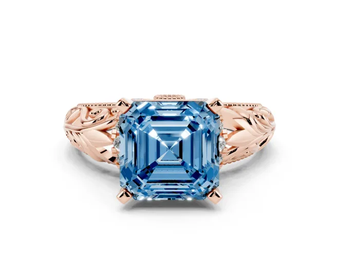Asscher Cut Filigree Engagement Ring Setting for a Fancy Blue Lab-Grown Diamond | Rose Gold