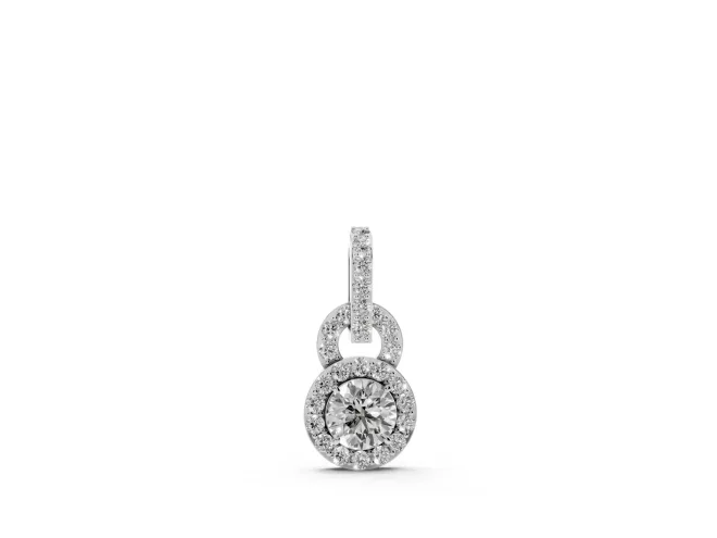 Round Lab-Grown Diamond Pavé Halo Pendant Necklace | Pavé Link and Bail | White Gold