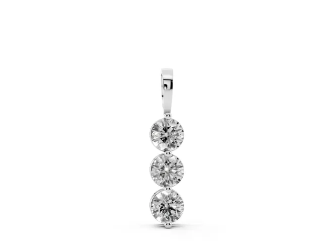 Round Lab-Grown Diamond Three-Stone Drop Pendant Necklace | Plain Bail | Sterling Silver
